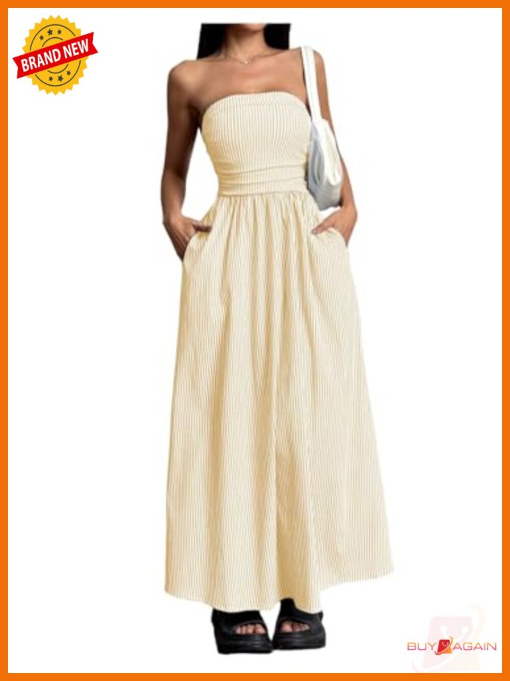 Striped Strapless Maxi Dress Casual Long Summer Sleeveless